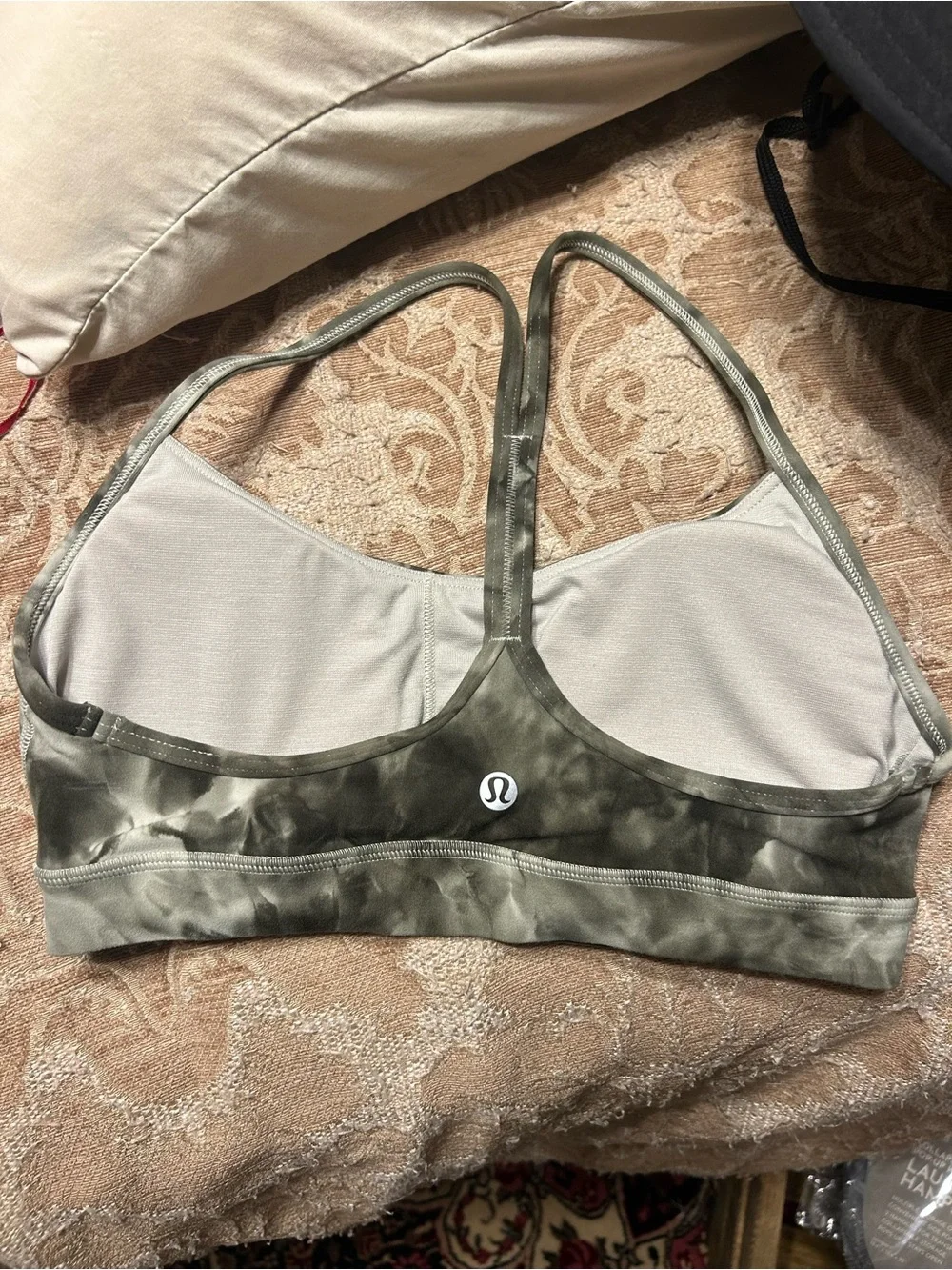 lululemon Flow Y bra Nulu Tie-Dye Olive Green Sports Bra